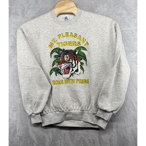 Jerzees Mt Pleasant School Tiger Vintage Sweatshirt Animal Graphic Print Men's L